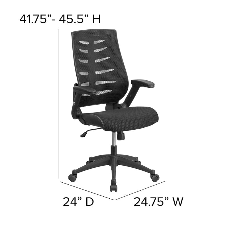 High Back Designer Black Mesh Executive Swivel Ergonomic Office Chair with Height Adjustable Flip-Up Arms [BL-ZP-809-BK-GG] A-Z Store Nadia