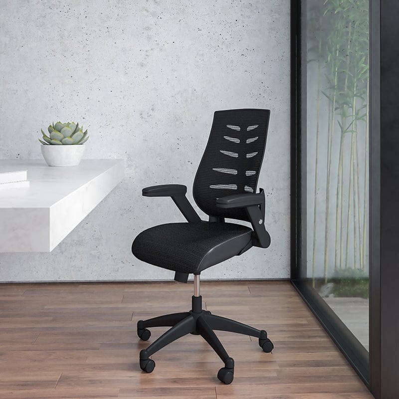 High Back Designer Black Mesh Executive Swivel Ergonomic Office Chair with Height Adjustable Flip-Up Arms [BL-ZP-809-BK-GG] A-Z Store Nadia