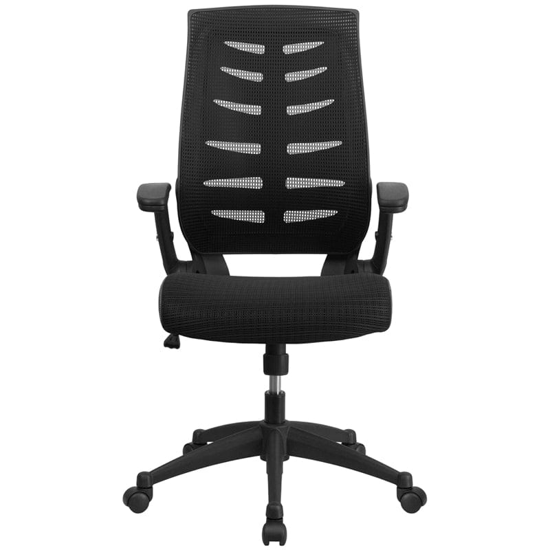 High Back Designer Black Mesh Executive Swivel Ergonomic Office Chair with Height Adjustable Flip-Up Arms [BL-ZP-809-BK-GG]