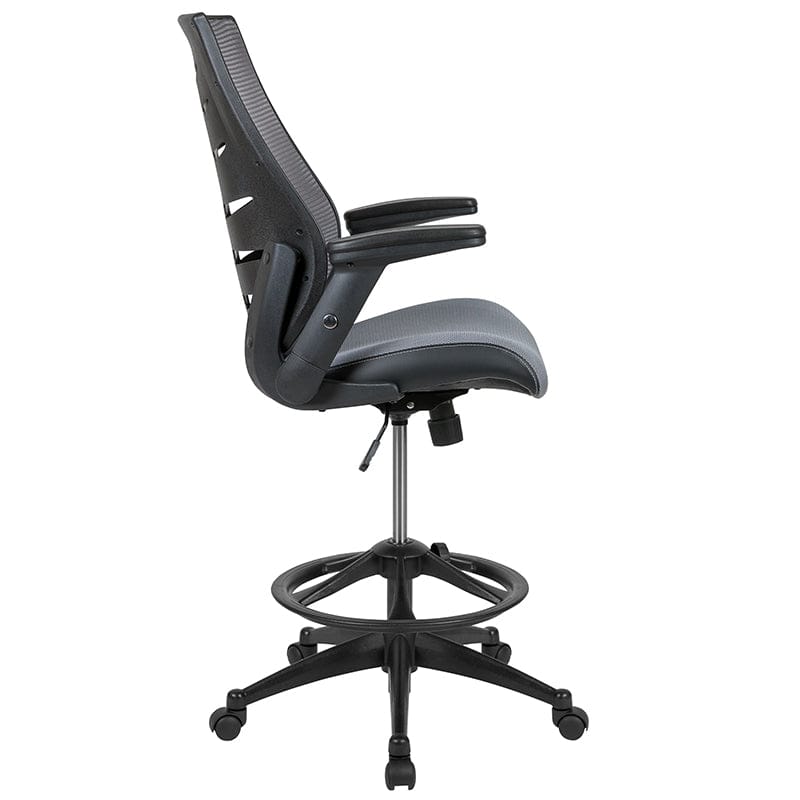 High Back Dark Gray Mesh Spine-Back Ergonomic Drafting Chair with Adjustable Foot Ring and Adjustable Flip-Up Arms [BL-ZP-809D-DKGY-GG] A-Z Store Nadia