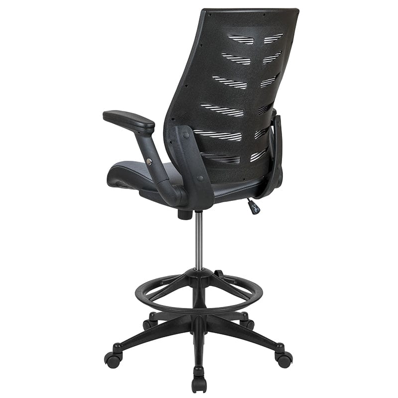 High Back Dark Gray Mesh Spine-Back Ergonomic Drafting Chair with Adjustable Foot Ring and Adjustable Flip-Up Arms [BL-ZP-809D-DKGY-GG] A-Z Store Nadia