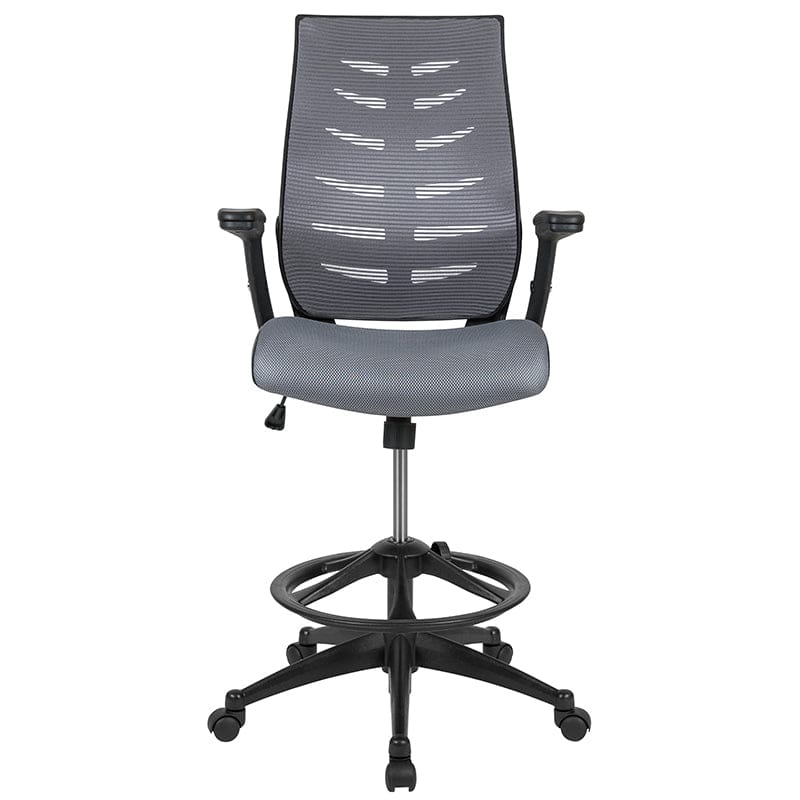 High Back Dark Gray Mesh Spine-Back Ergonomic Drafting Chair with Adjustable Foot Ring and Adjustable Flip-Up Arms [BL-ZP-809D-DKGY-GG] A-Z Store Nadia