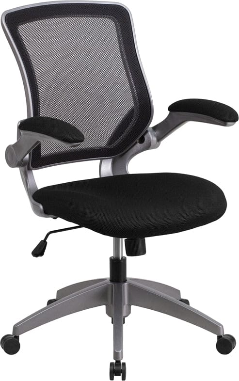 Mid-Back Black Mesh Swivel Ergonomic Task Office Chair with Gray Frame and Flip-Up Arms [BL-ZP-8805-BK-GG] A-Z Store Nadia