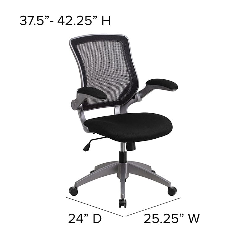 Mid-Back Black Mesh Swivel Ergonomic Task Office Chair with Gray Frame and Flip-Up Arms [BL-ZP-8805-BK-GG] A-Z Store Nadia