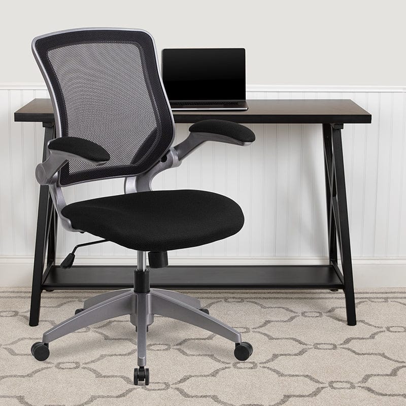 Mid-Back Black Mesh Swivel Ergonomic Task Office Chair with Gray Frame and Flip-Up Arms [BL-ZP-8805-BK-GG] A-Z Store Nadia