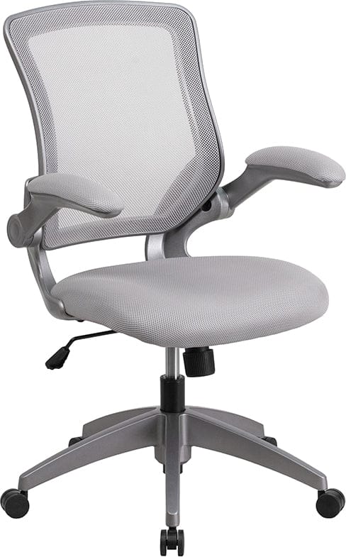 Mid-Back Black Mesh Swivel Ergonomic Task Office Chair with Gray Frame and Flip-Up Arms [BL-ZP-8805-BK-GG] A-Z Store Nadia