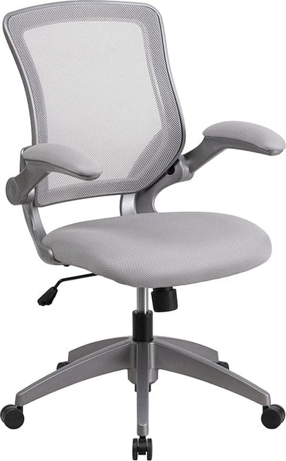 Mid-Back Black Mesh Swivel Ergonomic Task Office Chair with Gray Frame and Flip-Up Arms [BL-ZP-8805-BK-GG] A-Z Store Nadia