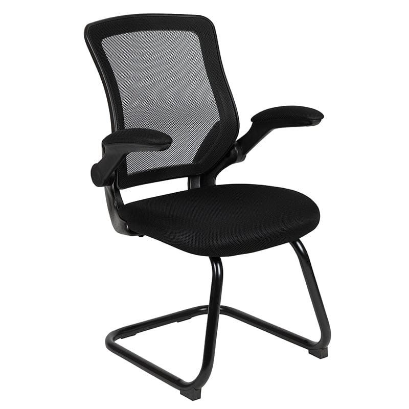 Black Mesh Sled Base Side Reception Chair with Flip-Up Arms [BL-ZP-8805C-GG] A-Z Store Nadia