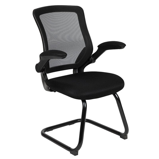 Black Mesh Sled Base Side Reception Chair with Flip-Up Arms [BL-ZP-8805C-GG] A-Z Store Nadia