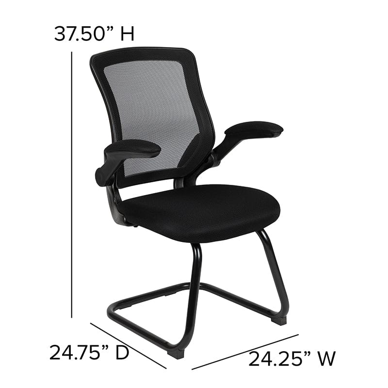 Black Mesh Sled Base Side Reception Chair with Flip-Up Arms [BL-ZP-8805C-GG] A-Z Store Nadia