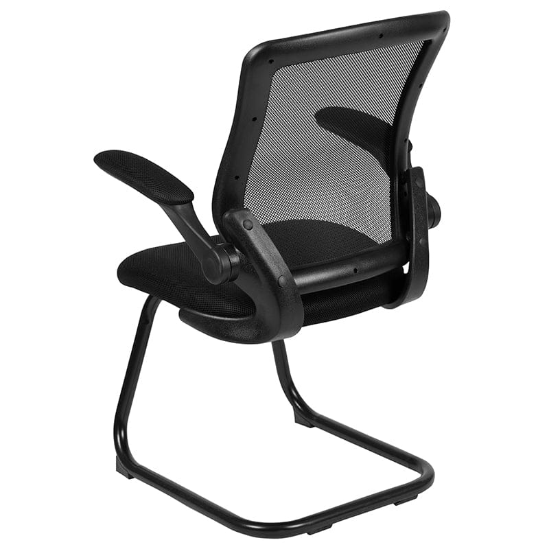 Black Mesh Sled Base Side Reception Chair with Flip-Up Arms [BL-ZP-8805C-GG] A-Z Store Nadia