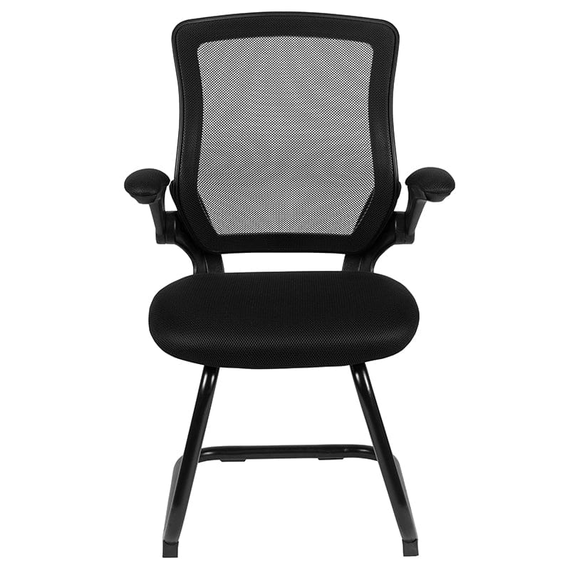 Black Mesh Sled Base Side Reception Chair with Flip-Up Arms [BL-ZP-8805C-GG] A-Z Store Nadia
