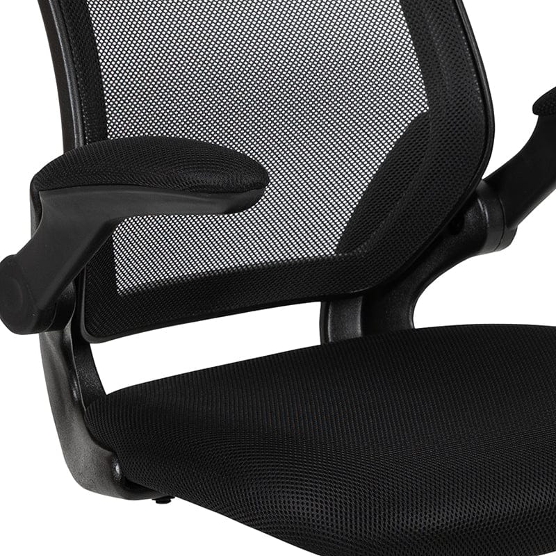 Black Mesh Sled Base Side Reception Chair with Flip-Up Arms [BL-ZP-8805C-GG] A-Z Store Nadia