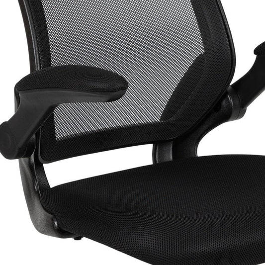 Black Mesh Sled Base Side Reception Chair with Flip-Up Arms [BL-ZP-8805C-GG] A-Z Store Nadia