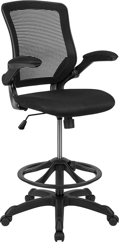 Mid-Back Black Mesh Ergonomic Drafting Chair with Adjustable Foot Ring and Flip-Up Arms [BL-ZP-8805D-BK-GG] A-Z Store Nadia