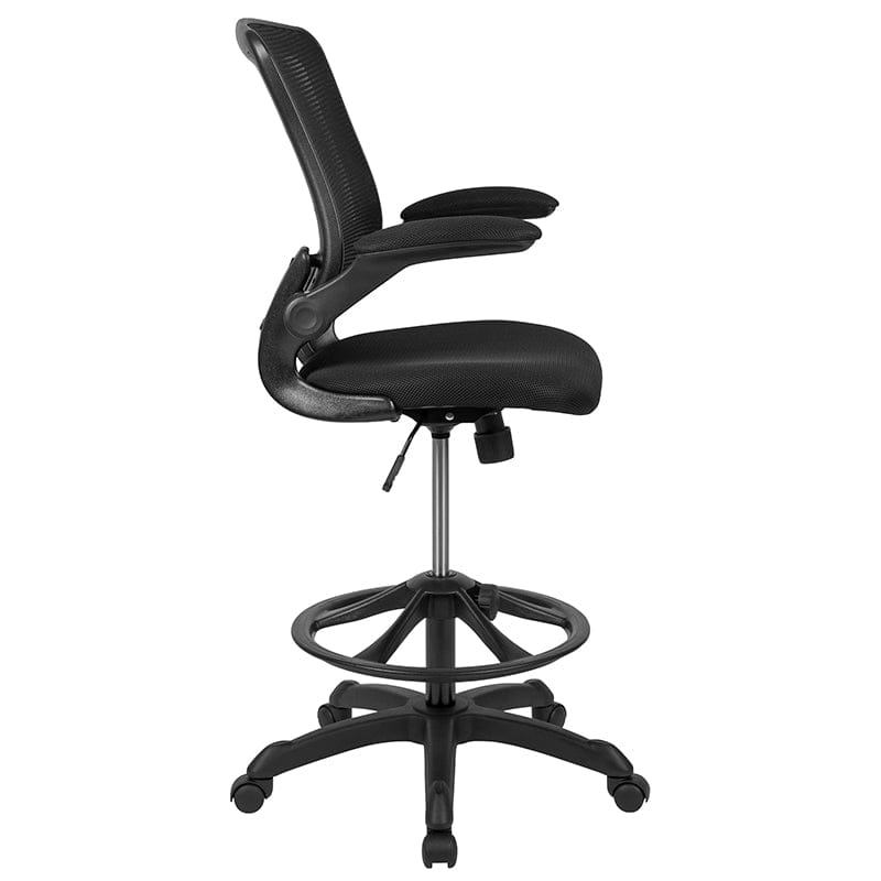 Mid-Back Black Mesh Ergonomic Drafting Chair with Adjustable Foot Ring and Flip-Up Arms [BL-ZP-8805D-BK-GG] A-Z Store Nadia