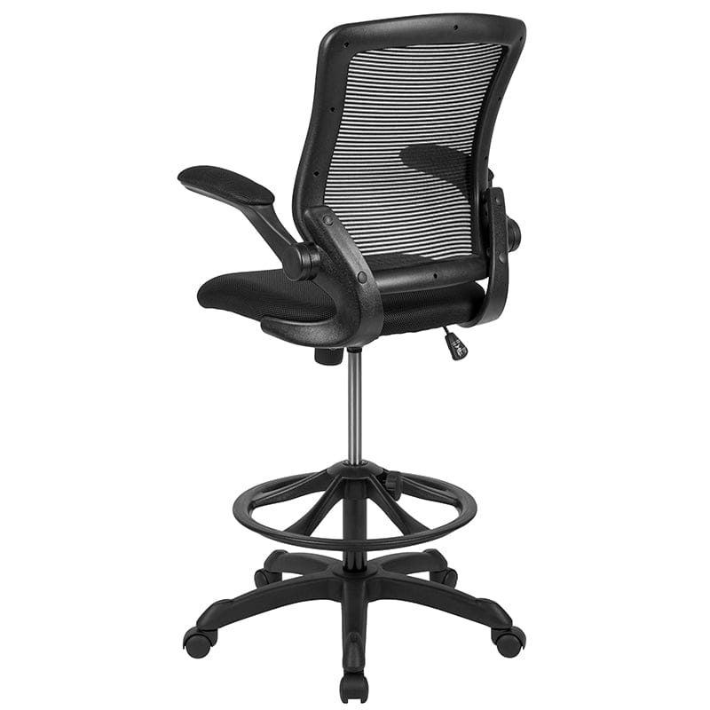 Mid-Back Black Mesh Ergonomic Drafting Chair with Adjustable Foot Ring and Flip-Up Arms [BL-ZP-8805D-BK-GG] A-Z Store Nadia