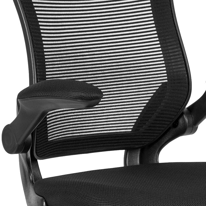 Mid-Back Black Mesh Ergonomic Drafting Chair with Adjustable Foot Ring and Flip-Up Arms [BL-ZP-8805D-BK-GG] A-Z Store Nadia