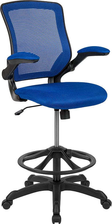 Mid-Back Black Mesh Ergonomic Drafting Chair with Adjustable Foot Ring and Flip-Up Arms [BL-ZP-8805D-BK-GG] A-Z Store Nadia