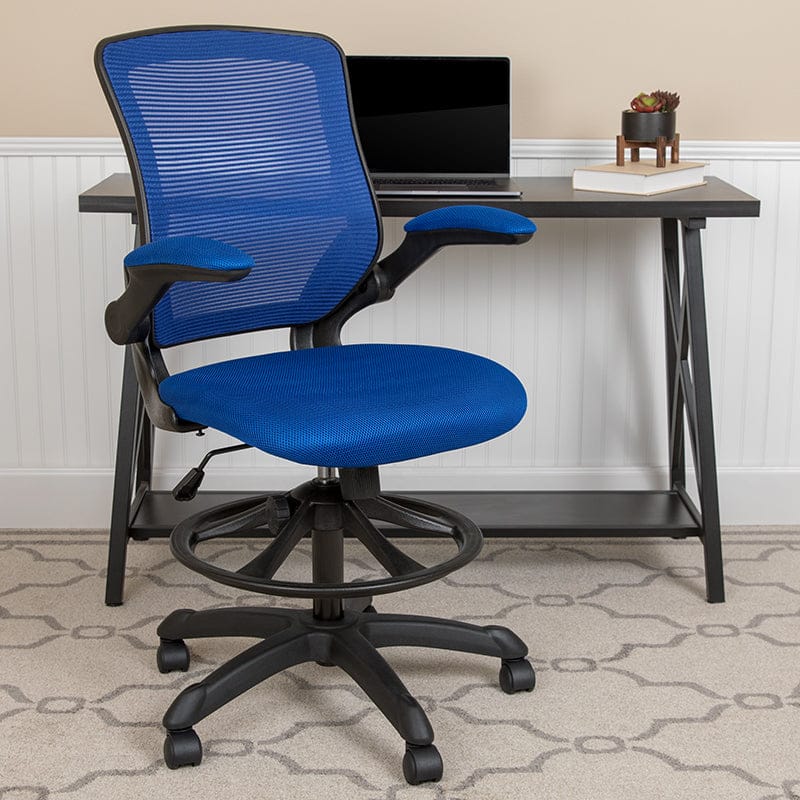 Mid-Back Black Mesh Ergonomic Drafting Chair with Adjustable Foot Ring and Flip-Up Arms [BL-ZP-8805D-BK-GG] A-Z Store Nadia