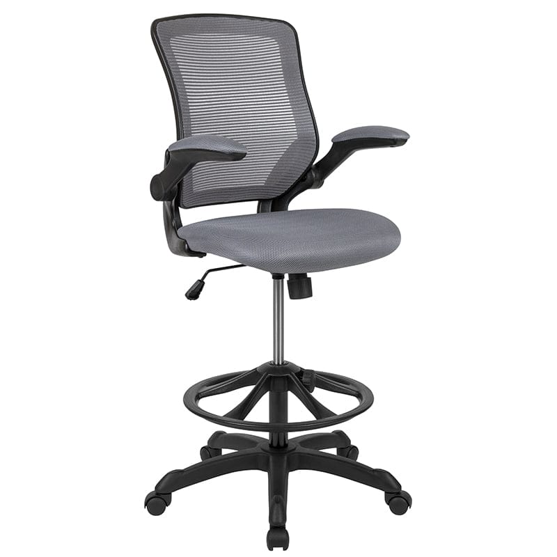 Mid-Back Black Mesh Ergonomic Drafting Chair with Adjustable Foot Ring and Flip-Up Arms [BL-ZP-8805D-BK-GG] A-Z Store Nadia
