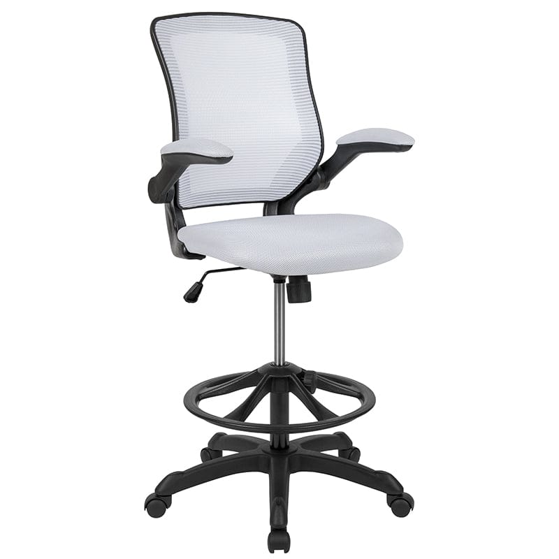 Mid-Back Black Mesh Ergonomic Drafting Chair with Adjustable Foot Ring and Flip-Up Arms [BL-ZP-8805D-BK-GG] A-Z Store Nadia
