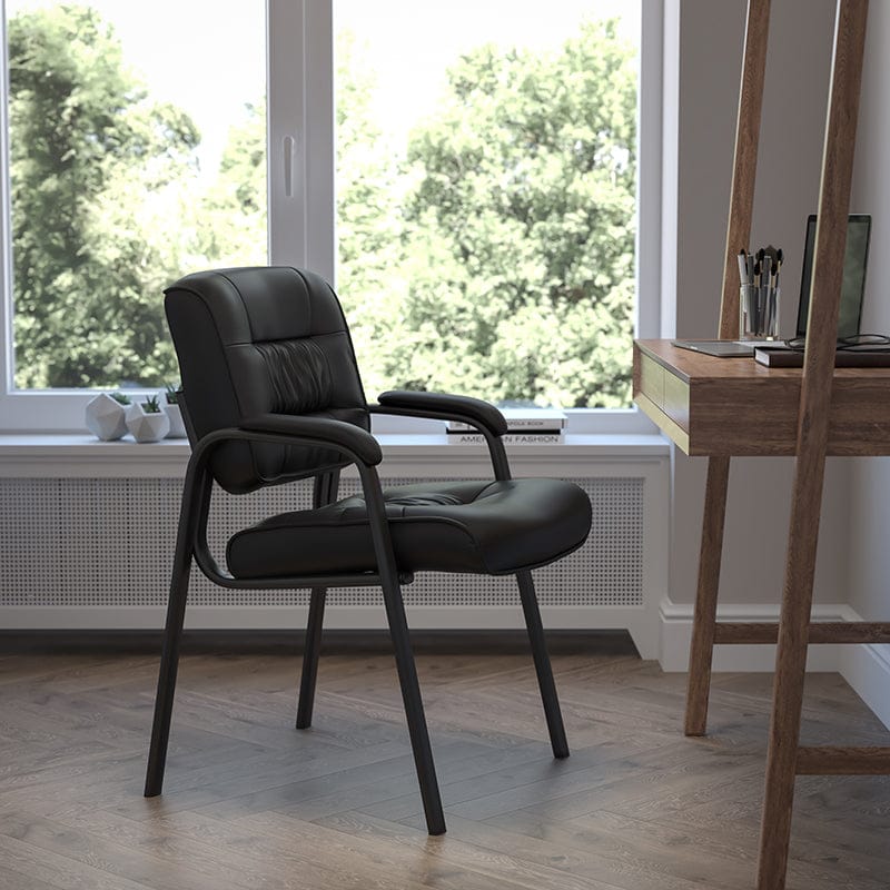 Black LeatherSoft Executive Side Reception Chair with Titanium Gray Powder Coated Frame [BT-1404-BKGY-GG] A-Z Store Nadia