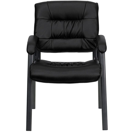 Black LeatherSoft Executive Side Reception Chair with Titanium Gray Powder Coated Frame [BT-1404-BKGY-GG] A-Z Store Nadia