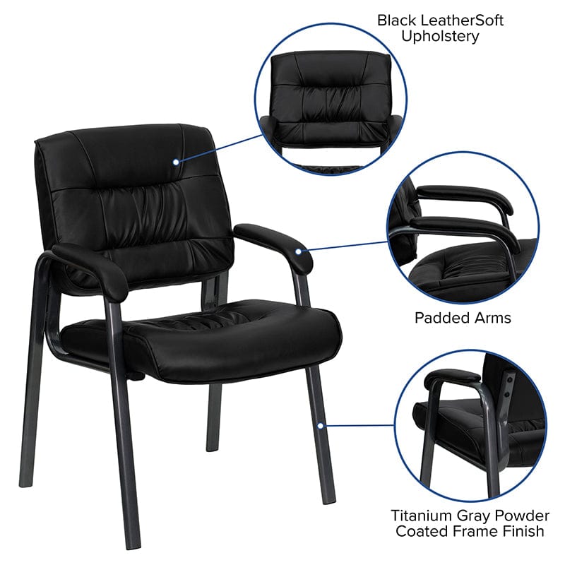 Black LeatherSoft Executive Side Reception Chair with Titanium Gray Powder Coated Frame [BT-1404-BKGY-GG] A-Z Store Nadia