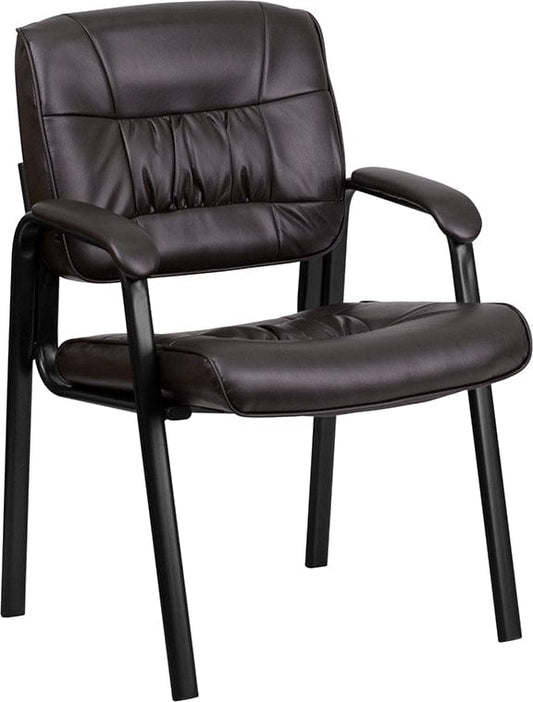 Brown LeatherSoft Executive Side Reception Chair with Black Metal Frame [BT-1404-BN-GG] A-Z Store Nadia