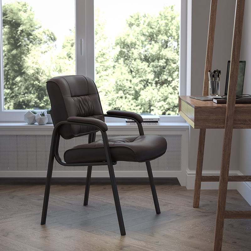 Brown LeatherSoft Executive Side Reception Chair with Black Metal Frame [BT-1404-BN-GG] A-Z Store Nadia