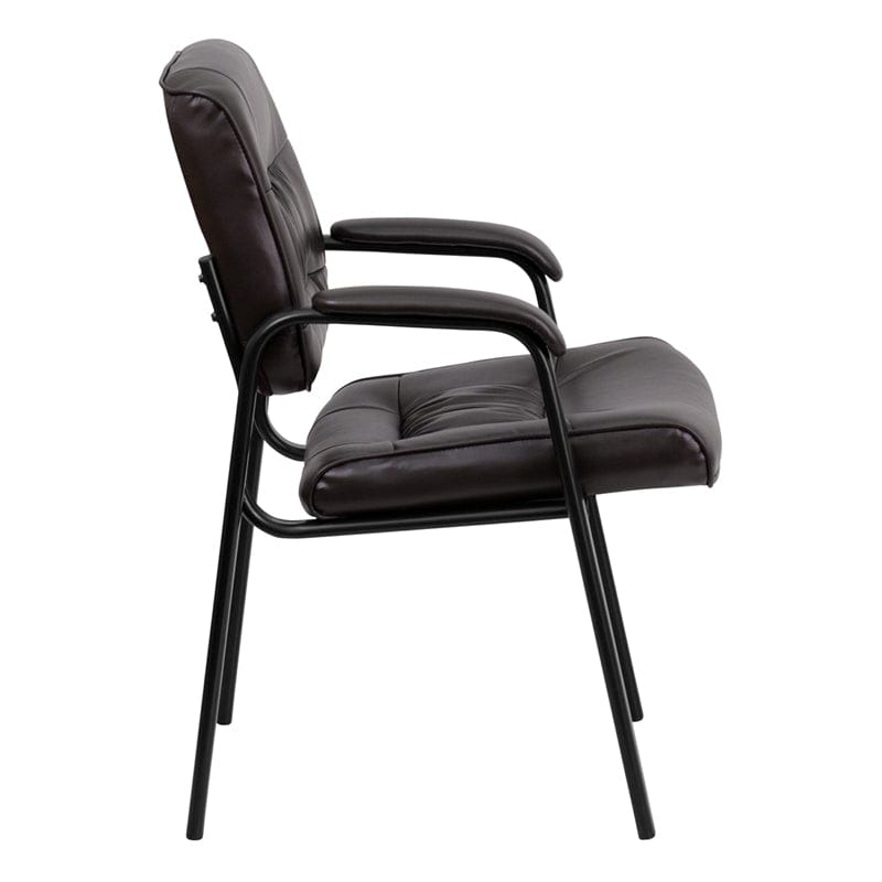 Brown LeatherSoft Executive Side Reception Chair with Black Metal Frame [BT-1404-BN-GG] A-Z Store Nadia