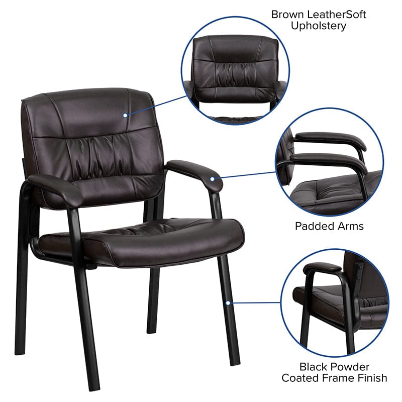Brown LeatherSoft Executive Side Reception Chair with Black Metal Frame [BT-1404-BN-GG] A-Z Store Nadia