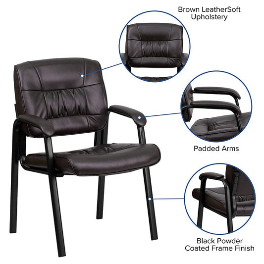 Brown LeatherSoft Executive Side Reception Chair with Black Metal Frame [BT-1404-BN-GG] A-Z Store Nadia