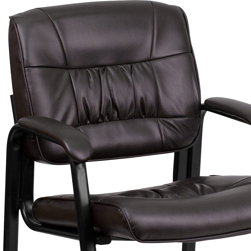 Brown LeatherSoft Executive Side Reception Chair with Black Metal Frame [BT-1404-BN-GG] A-Z Store Nadia