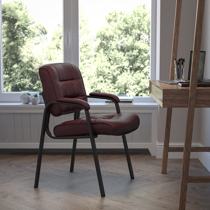 Brown LeatherSoft Executive Side Reception Chair with Black Metal Frame [BT-1404-BN-GG] A-Z Store Nadia