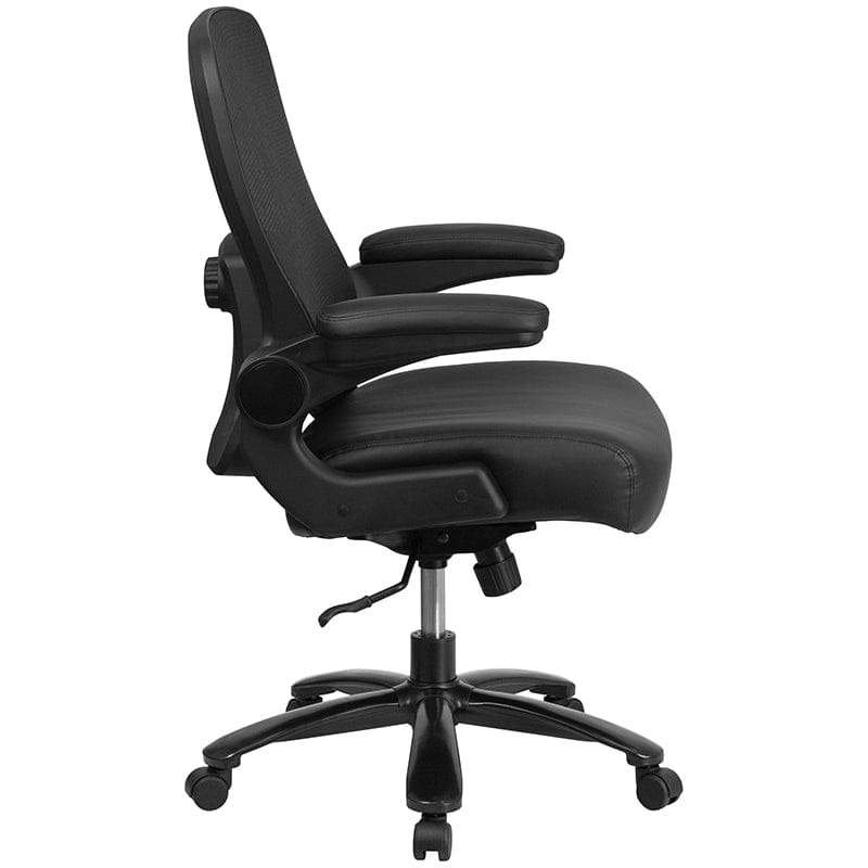 HERCULES Series Big & Tall 500 lb. Rated Black Mesh/LeatherSoft Executive Ergonomic Office Chair with Adjustable Lumbar [BT-20180-LEA-GG]