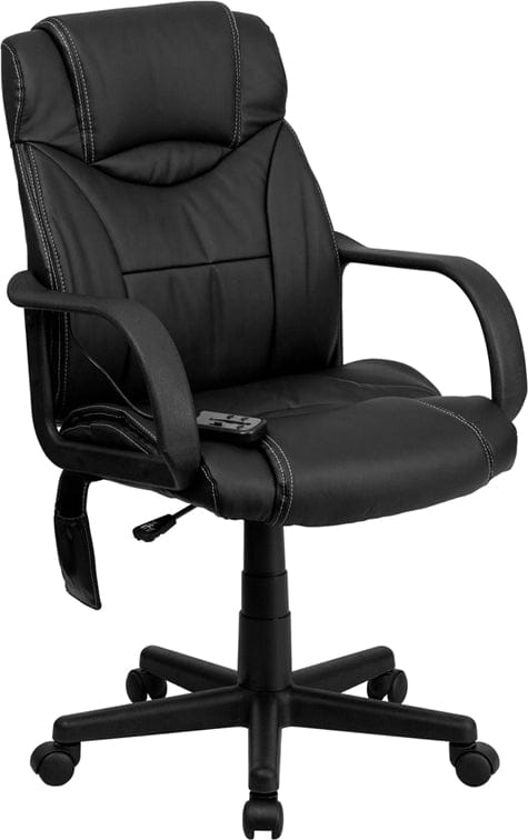 Mid-Back Ergonomic Massaging Black LeatherSoft Executive Swivel Office Chair with Arms [BT-2690P-GG] A-Z Store Nadia