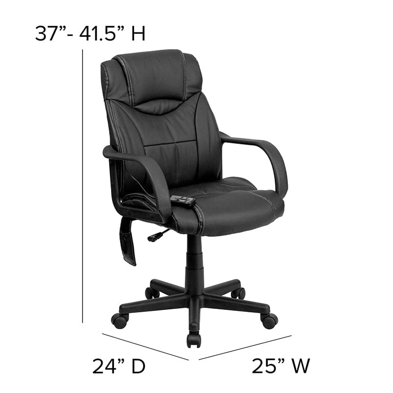 Mid-Back Ergonomic Massaging Black LeatherSoft Executive Swivel Office Chair with Arms [BT-2690P-GG] A-Z Store Nadia