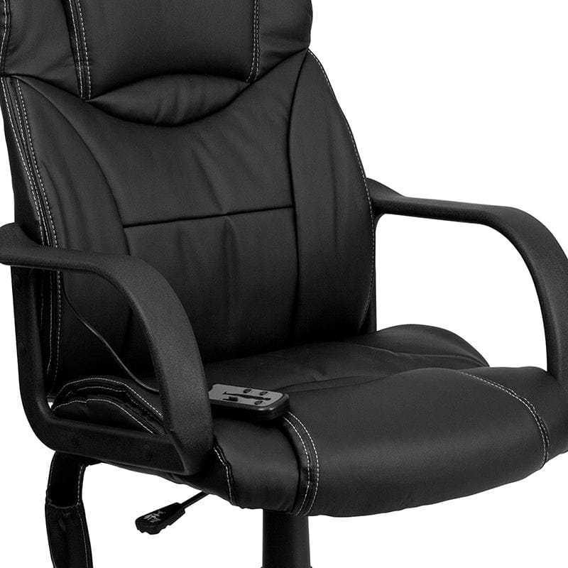 Mid-Back Ergonomic Massaging Black LeatherSoft Executive Swivel Office Chair with Arms [BT-2690P-GG]