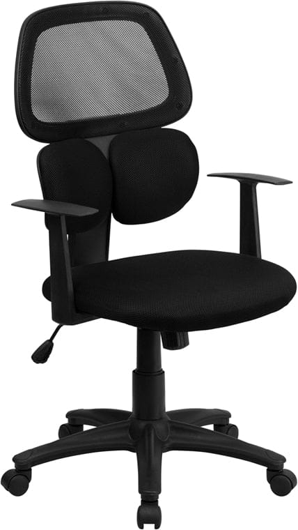 Mid-Back Black Mesh Swivel Task Office Chair with Flexible Dual Lumbar Support and Arms [BT-2755-BK-GG] Fl Furniture