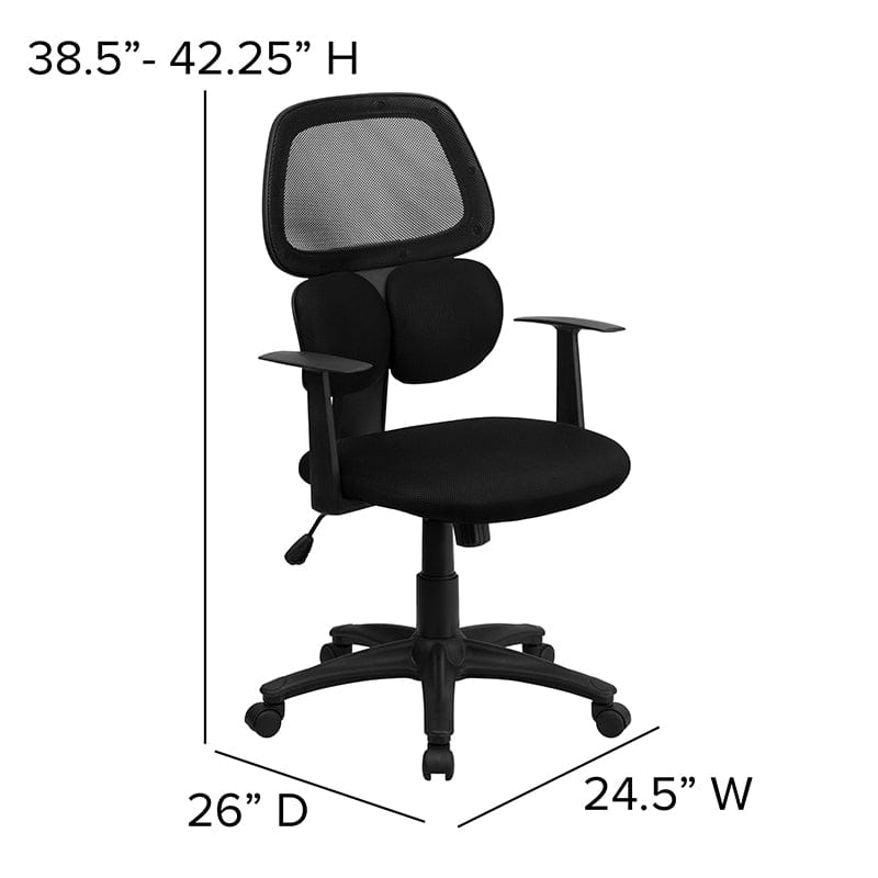 Mid-Back Black Mesh Swivel Task Office Chair with Flexible Dual Lumbar Support and Arms [BT-2755-BK-GG] Fl Furniture