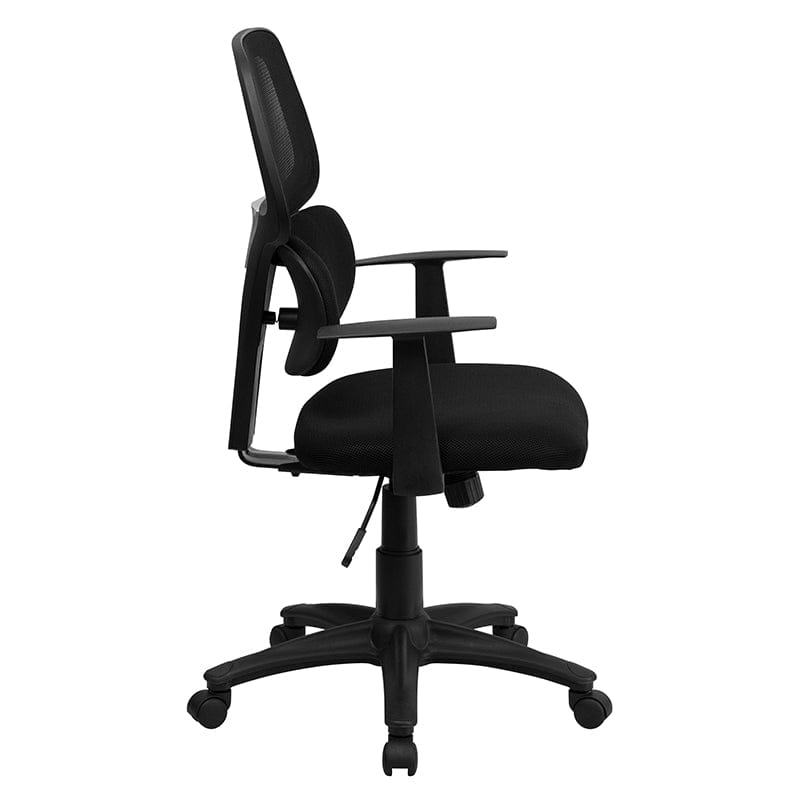 Mid-Back Black Mesh Swivel Task Office Chair with Flexible Dual Lumbar Support and Arms [BT-2755-BK-GG] Fl Furniture