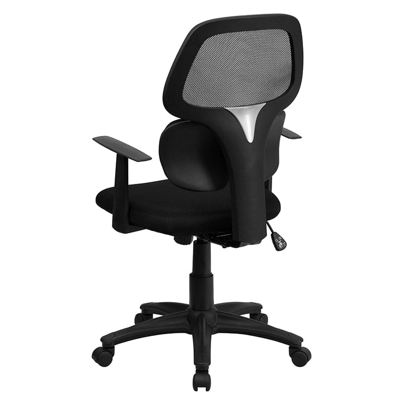 Mid-Back Black Mesh Swivel Task Office Chair with Flexible Dual Lumbar Support and Arms [BT-2755-BK-GG] Fl Furniture