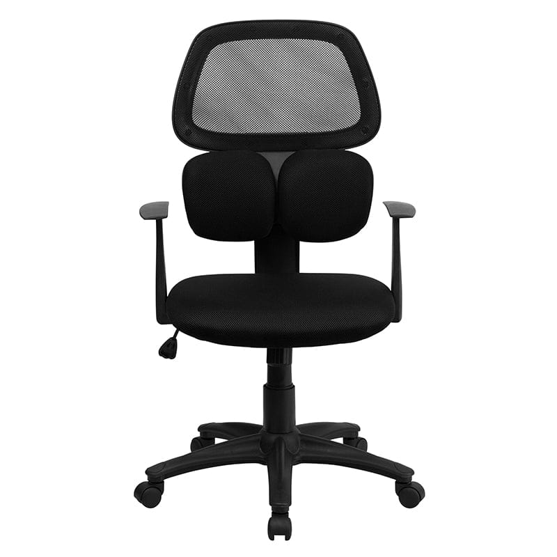Mid-Back Black Mesh Swivel Task Office Chair with Flexible Dual Lumbar Support and Arms [BT-2755-BK-GG] Fl Furniture