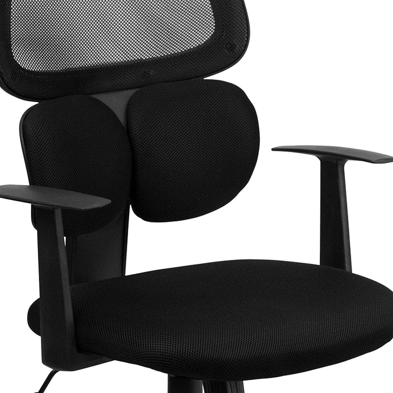 Mid-Back Black Mesh Swivel Task Office Chair with Flexible Dual Lumbar Support and Arms [BT-2755-BK-GG] Fl Furniture