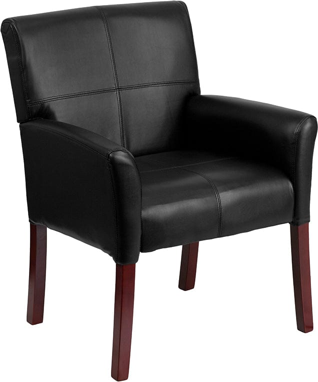 Black LeatherSoft Executive Side Reception Chair with Mahogany Legs - BT-353-BK-LEA-GG A-Z Store Nadia