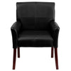 Black LeatherSoft Executive Side Reception Chair with Mahogany Legs - BT-353-BK-LEA-GG