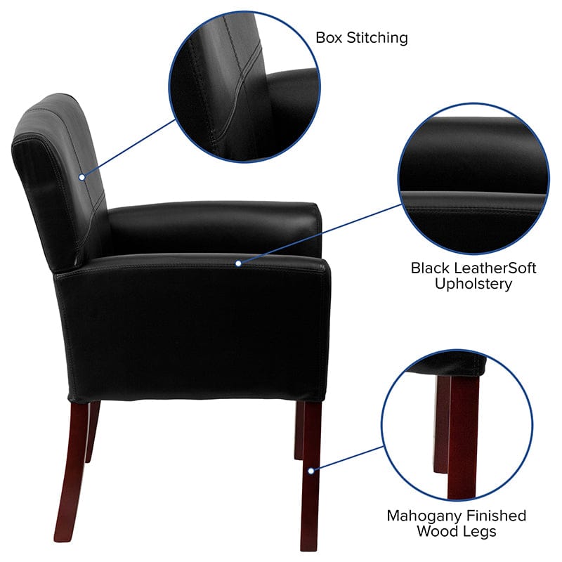 Black LeatherSoft Executive Side Reception Chair with Mahogany Legs - BT-353-BK-LEA-GG A-Z Store Nadia