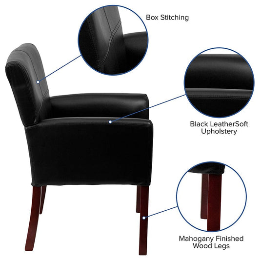 Black LeatherSoft Executive Side Reception Chair with Mahogany Legs - BT-353-BK-LEA-GG A-Z Store Nadia